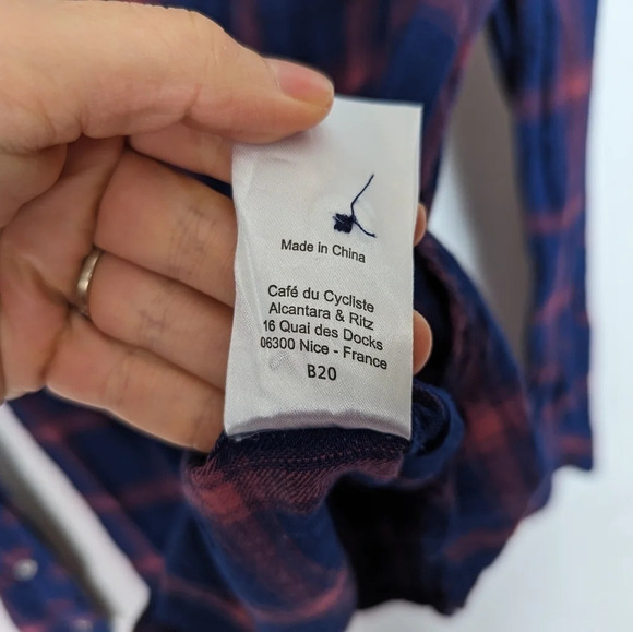 CAFÉ DU CYCLISTE Cote d'Azur Amanda Men XL Cotton Button Up Shirt Flannel Plaid - Picture 15 of 16